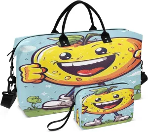 Cartoon Yellow Apple Travel Duffel Bag with Toiletry Bag Weekender Bag for Carry on Sports Gym Bag for Airlines Traveling