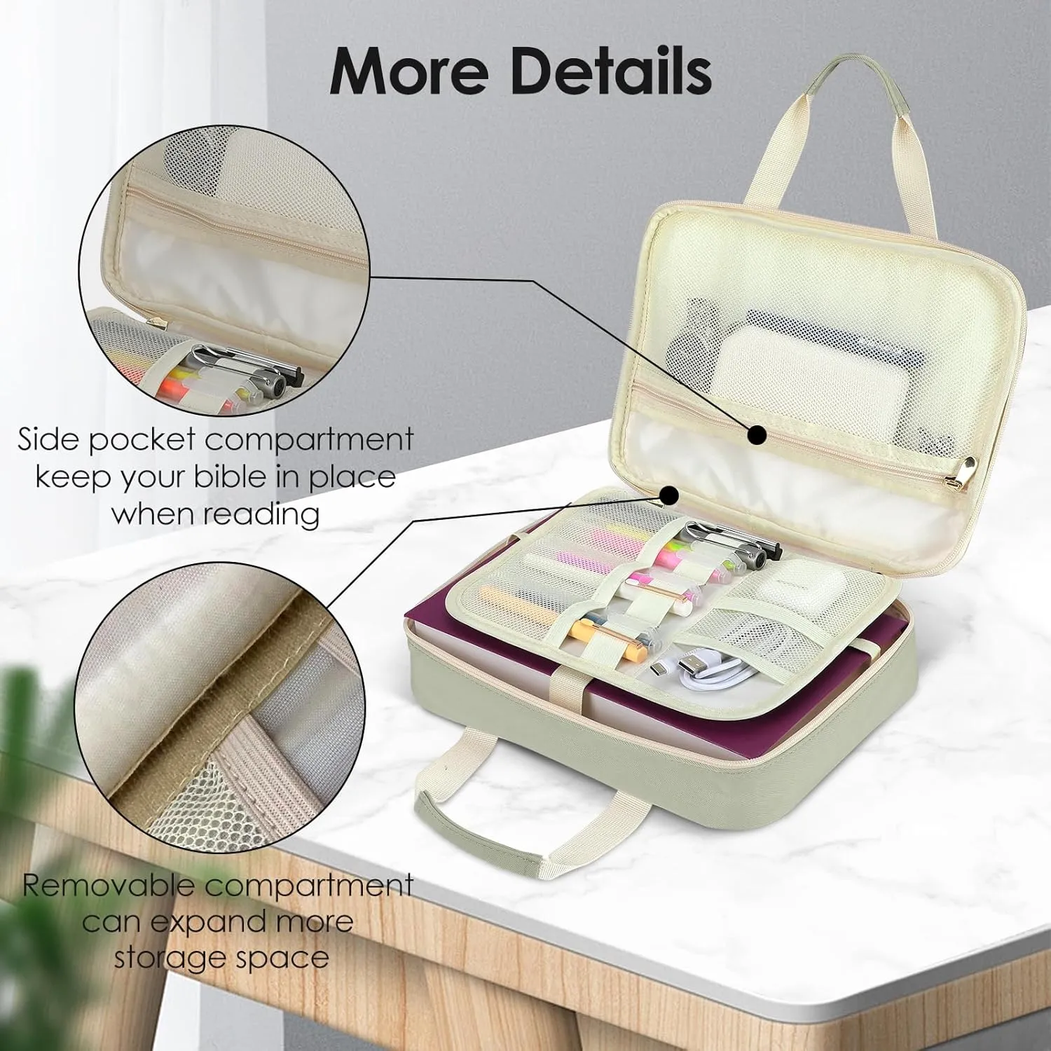 CASIRENA Bible Covers for Women - Large Size Bible Carrying Case, Church Bible Bag with Padded Handle, Adjustable Shoulder Strap, and Zippered Pockets, Perfect Gifts for Church Religious