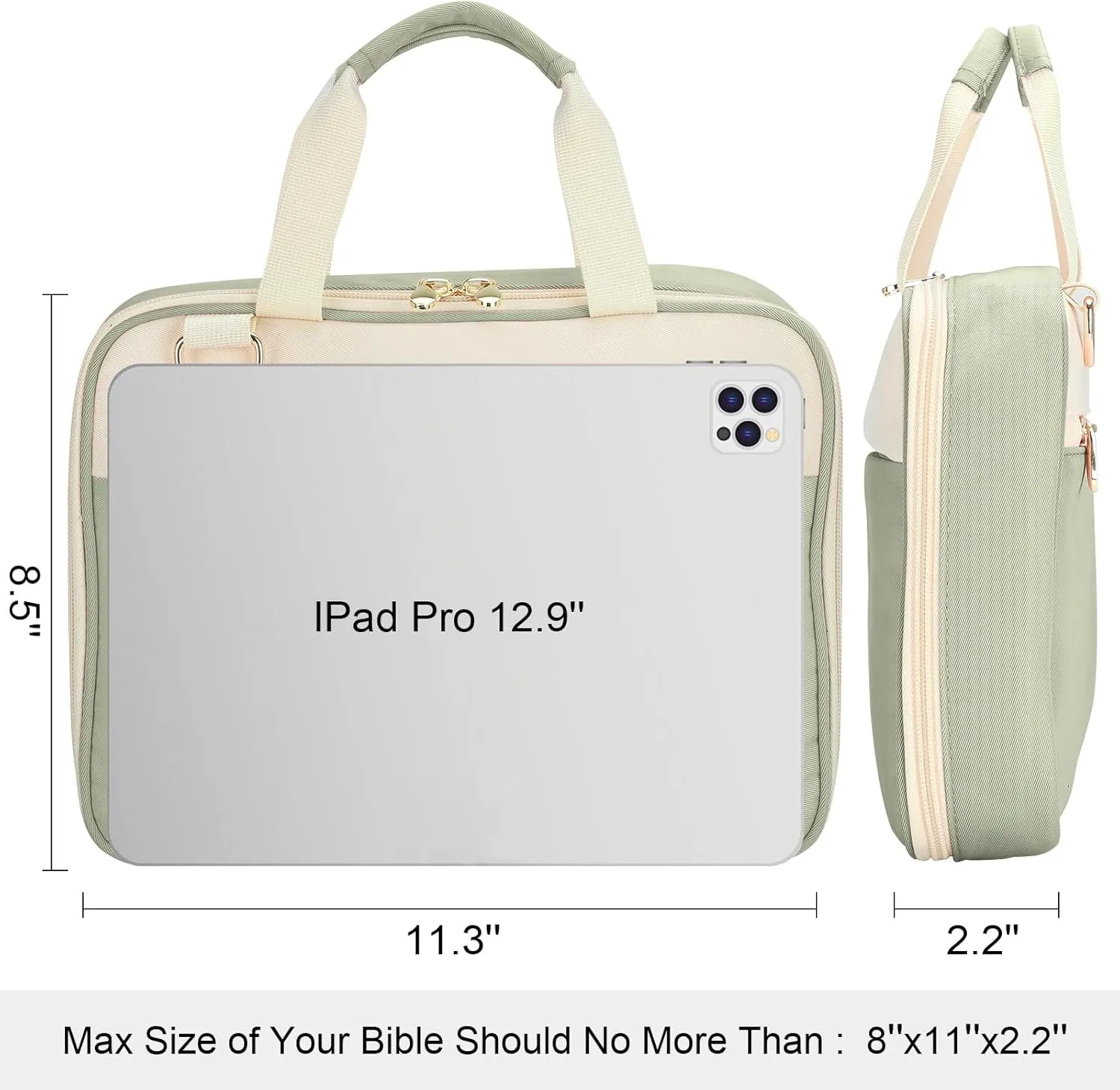 CASIRENA Bible Covers for Women - Large Size Bible Carrying Case, Church Bible Bag with Padded Handle, Adjustable Shoulder Strap, and Zippered Pockets, Perfect Gifts for Church Religious