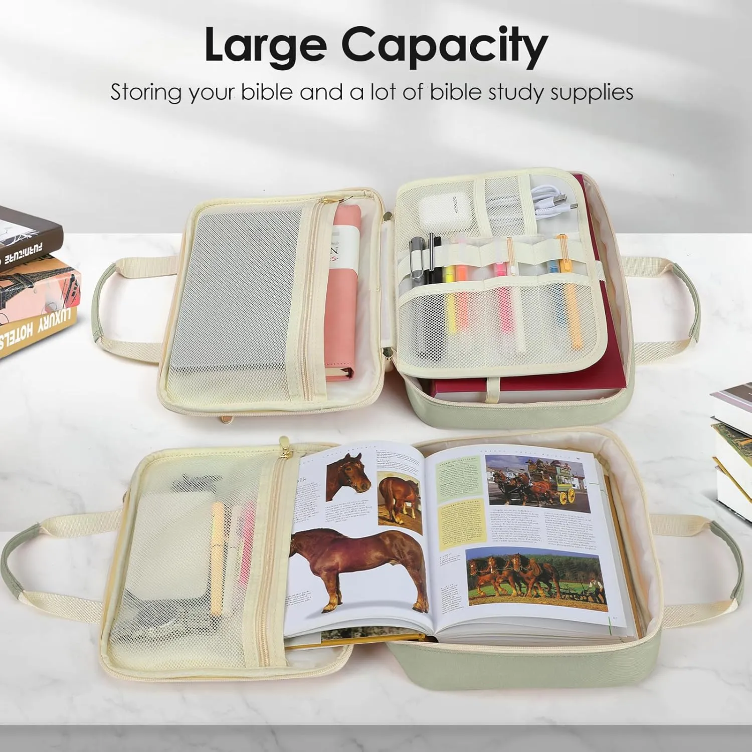 CASIRENA Bible Covers for Women - Large Size Bible Carrying Case, Church Bible Bag with Padded Handle, Adjustable Shoulder Strap, and Zippered Pockets, Perfect Gifts for Church Religious