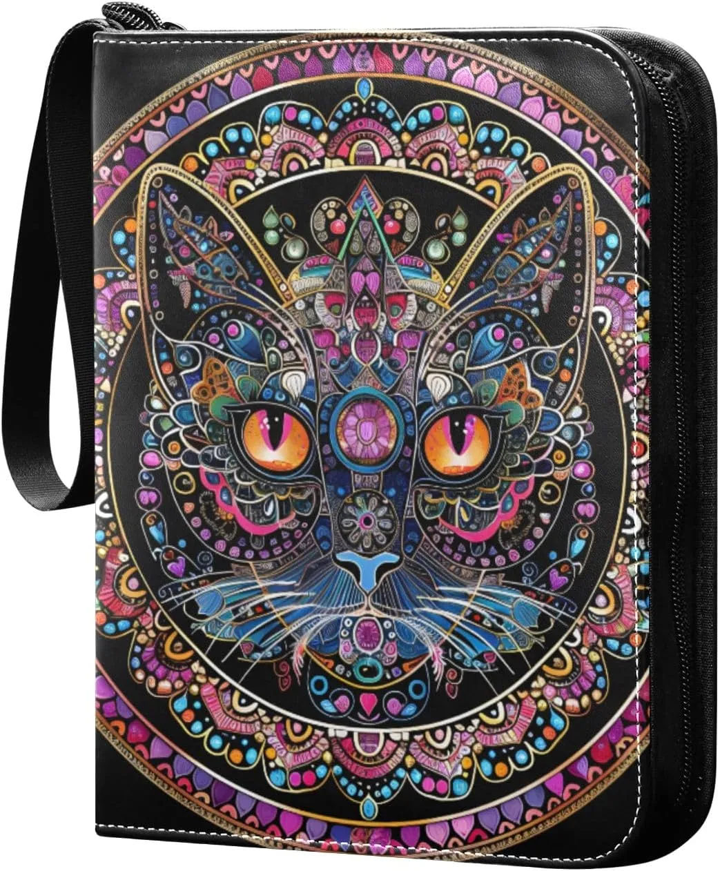 Cat Line Colorful Card Binder 4 Pocket Trading Card Binder Portable Cards Collection Book with Zipper