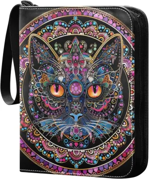 Cat Line Colorful Card Binder 4 Pocket Trading Card Binder Portable Cards Collection Book with Zipper
