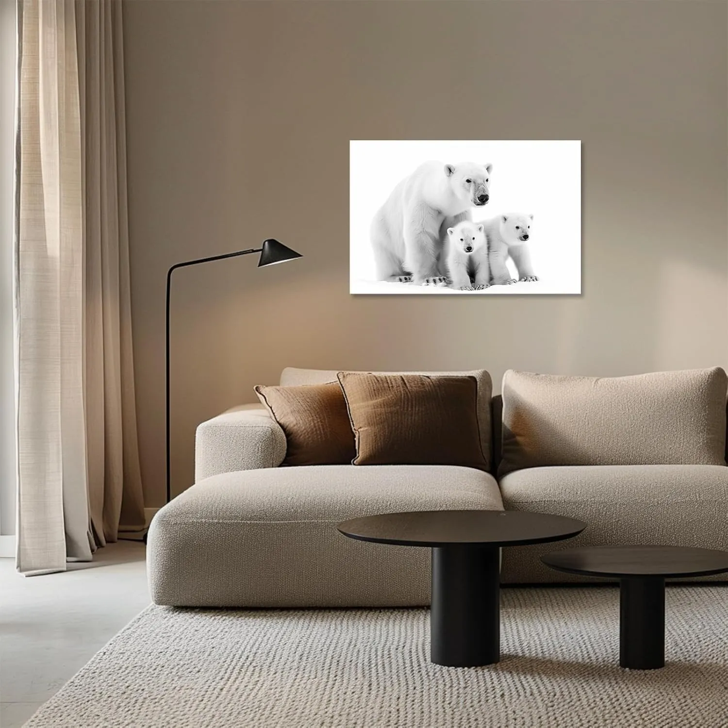 CCKOPPI Animal Canvas Wall Art, Black and White Polar Bears in the Snow Painting Poster Winter Scenery Wildlife Picture Print for Bedroom Study Decor(Artwork-03, 18"x12")