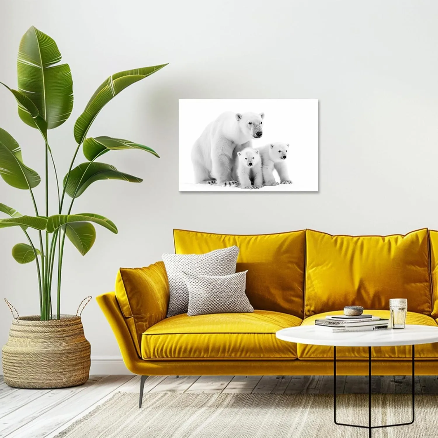 CCKOPPI Animal Canvas Wall Art, Black and White Polar Bears in the Snow Painting Poster Winter Scenery Wildlife Picture Print for Bedroom Study Decor(Artwork-03, 18"x12")