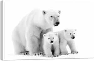 CCKOPPI Animal Canvas Wall Art, Black and White Polar Bears in the Snow Painting Poster Winter Scenery Wildlife Picture Print for Bedroom Study Decor(Artwork-03, 18"x12")