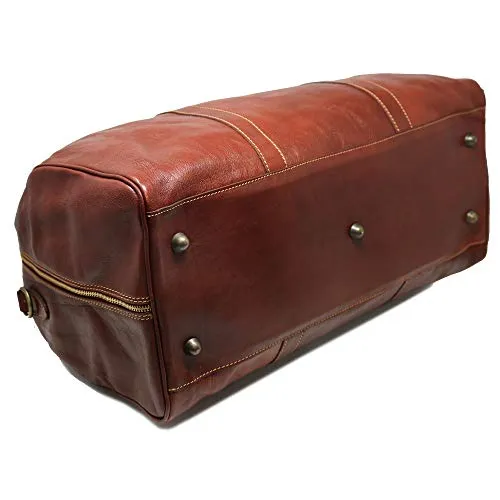 Cenzo Duffle Vecchio Brown Italian Leather Weekender Travel Bag