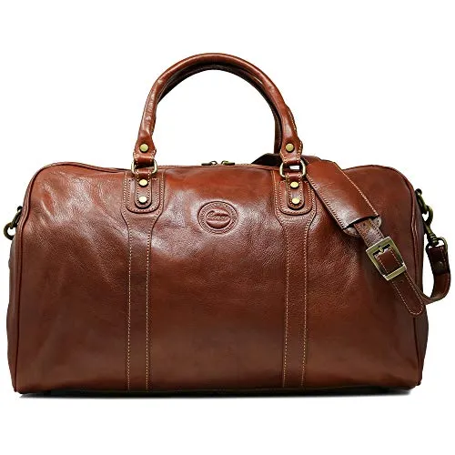 Cenzo Duffle Vecchio Brown Italian Leather Weekender Travel Bag