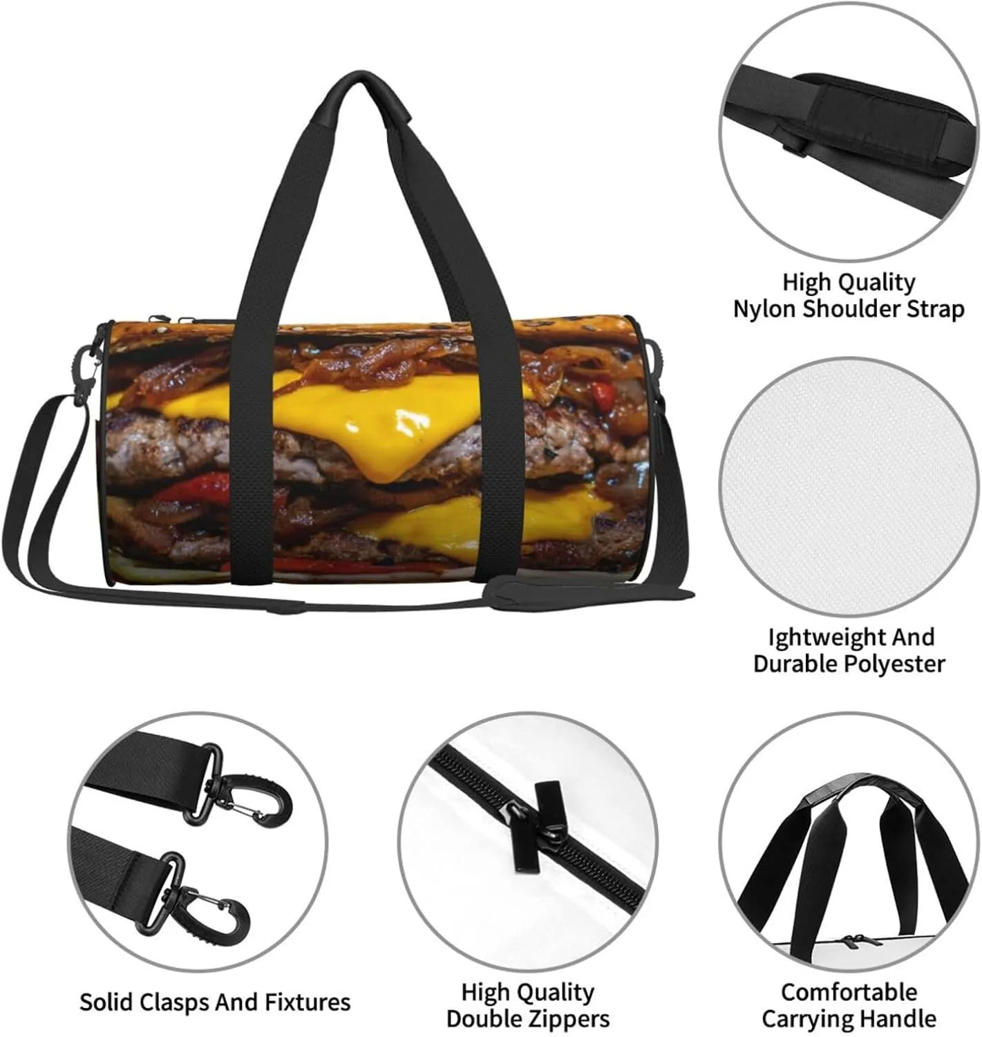 Cheeseburger Sports Gym Duffel Bag For Men Women Weekender Travel Workout Training Handbag