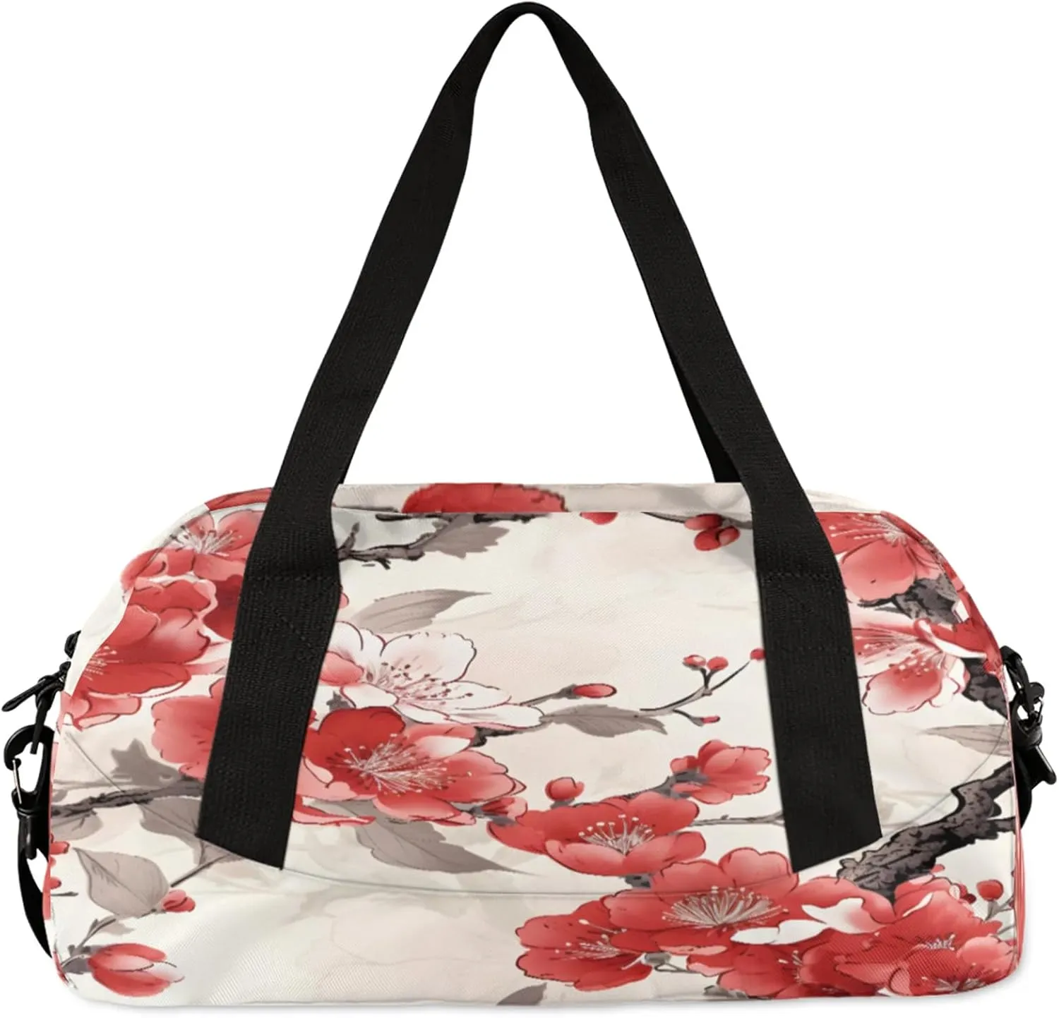 Cherry Blossoms Decor Pattern Kids Duffel Bag Lightweight Waterproof Sports Gym Bag with Front Zipper Pocket Foldable Weekender Overnight Bag for School Practice Gymnastic Ballet