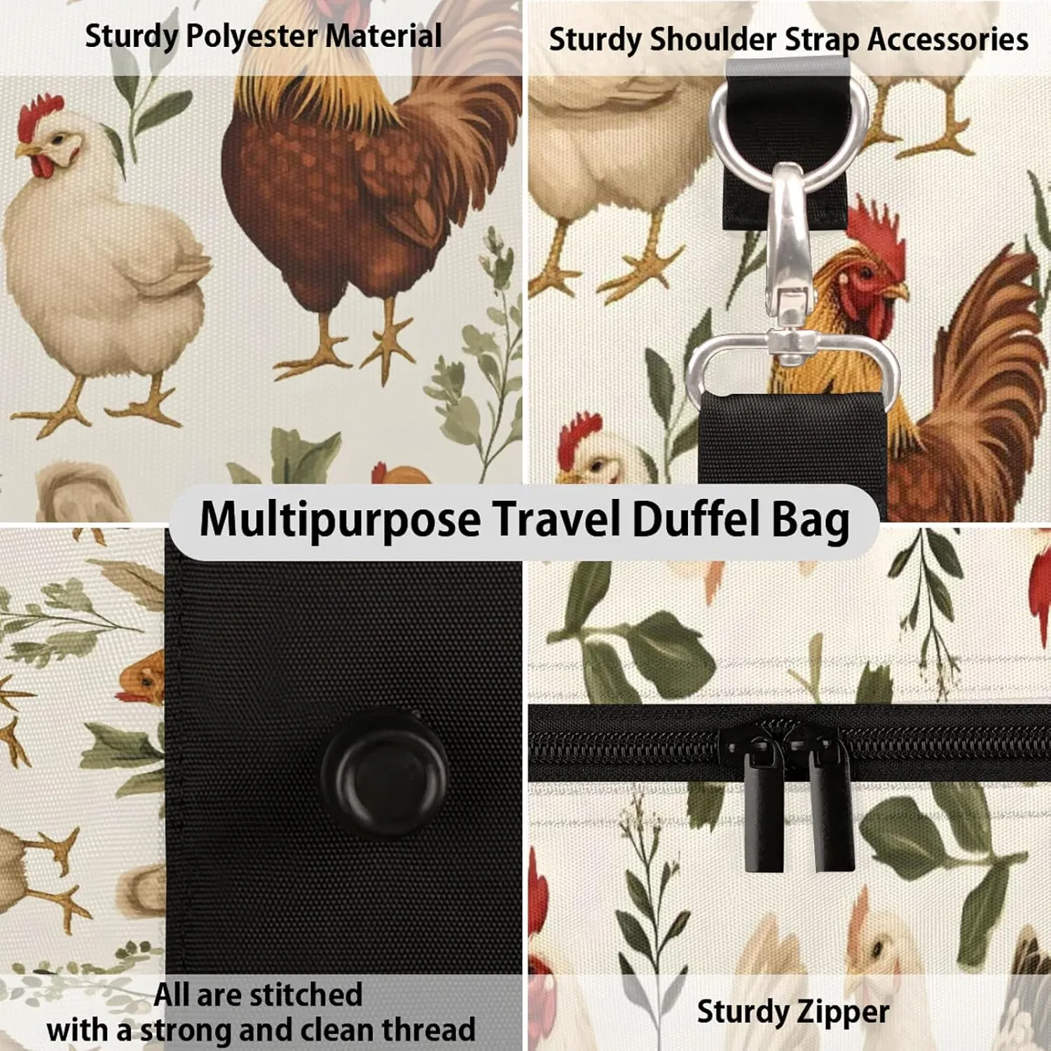 Chicken Duffle Bag for Travel, Overnight Weekend Gym Carry On Luggage Bag, Hen And Chicken Travel Duffel Bag for Men Women