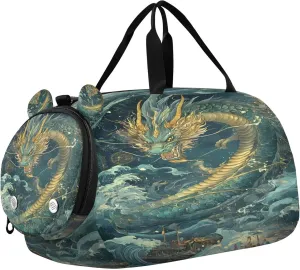 Chinese Dragon Kids Overnight Sports Duffel Bags with Shoe Compartment & Wet Pocket Travel Sport Gym Bag for Girls Boys