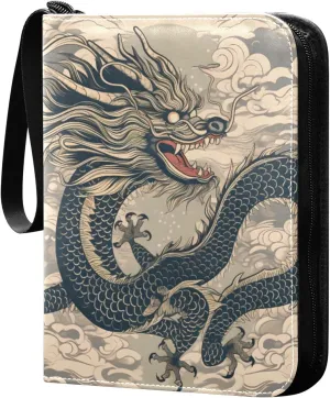 Chinese Dragon Painting Card Binder 4 Pocket Trading Card Binder Portable Cards Collection Book with Zipper