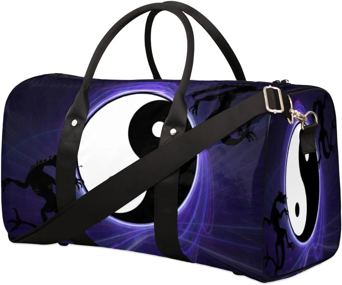Chinese Tai Chi Duffel Bag Sport Gym Duffle Bag Travel Bag Waterproof Weekender Overnight Tote Bag Foldable Carry on Bag Training Shoulder Bag for Women Men
