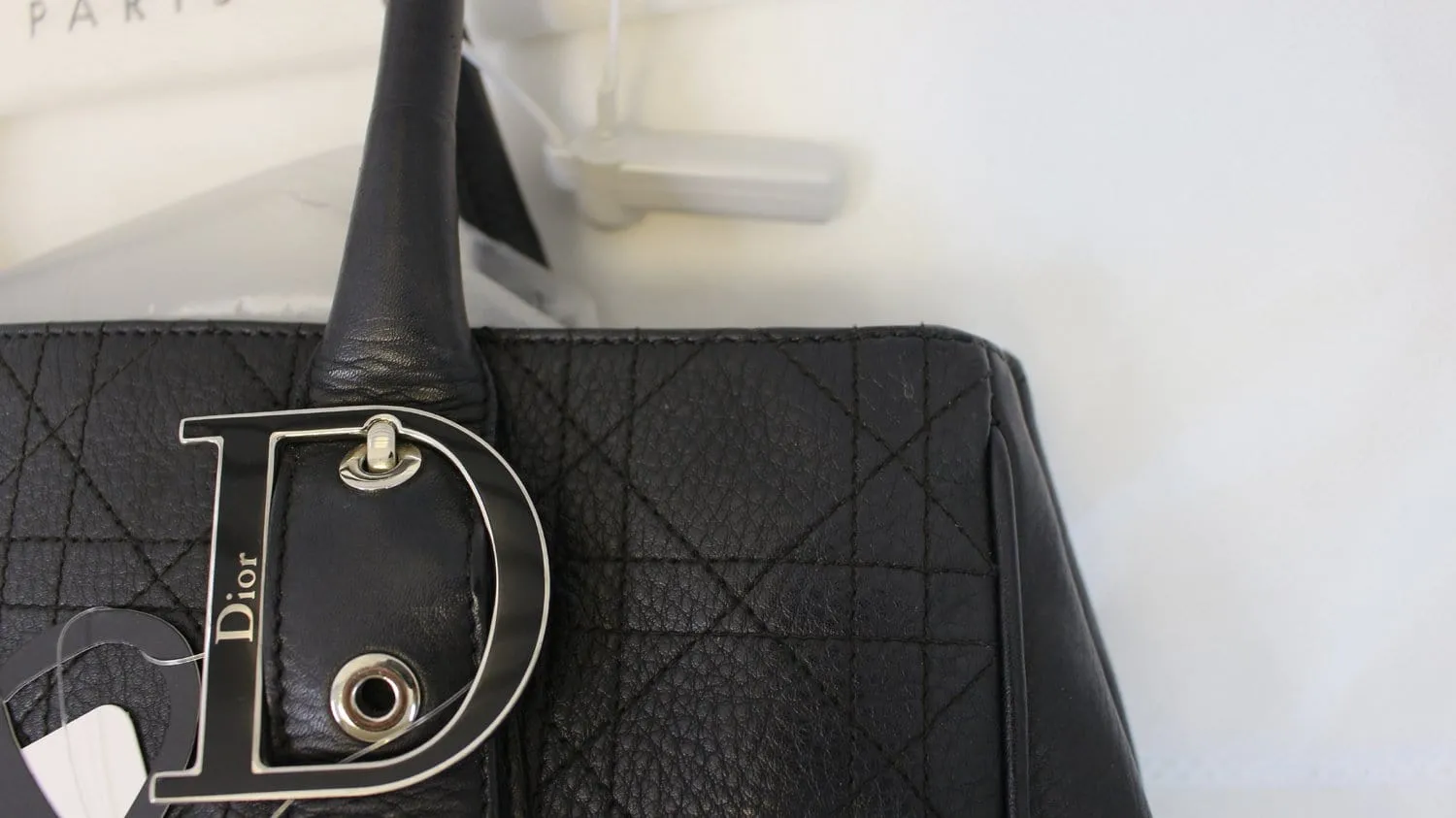 CHRISTIAN DIOR Black Leather Cannage Medium Tote Bag