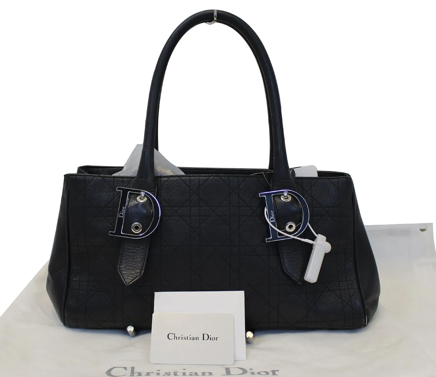 CHRISTIAN DIOR Black Leather Cannage Medium Tote Bag