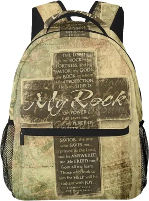 Christian Religious Bible Verse The Lord is My Rock Pattern Casual School Backpack Bag, Laptop Hiking Travel Shoulder Daypack College Bookbag for Men Woman Girls Boys Teens, Black, One Size