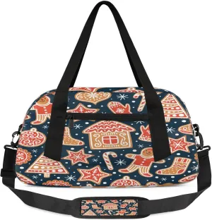 Christmas Gingerbread Man Kids Duffel Bag Lightweight Waterproof Sports Gym Bag with Front Zipper Pocket Foldable Weekender Overnight Bag for School Practice Gymnastic Ballet