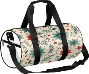 Christmas Poinsettia Red Flower Sports Gym Bag for Men Women Lightweight Travel Duffle Bag with Shoulder Strap Waterproof Carry On Weekender Overnight Bag for Travel Sports Gym