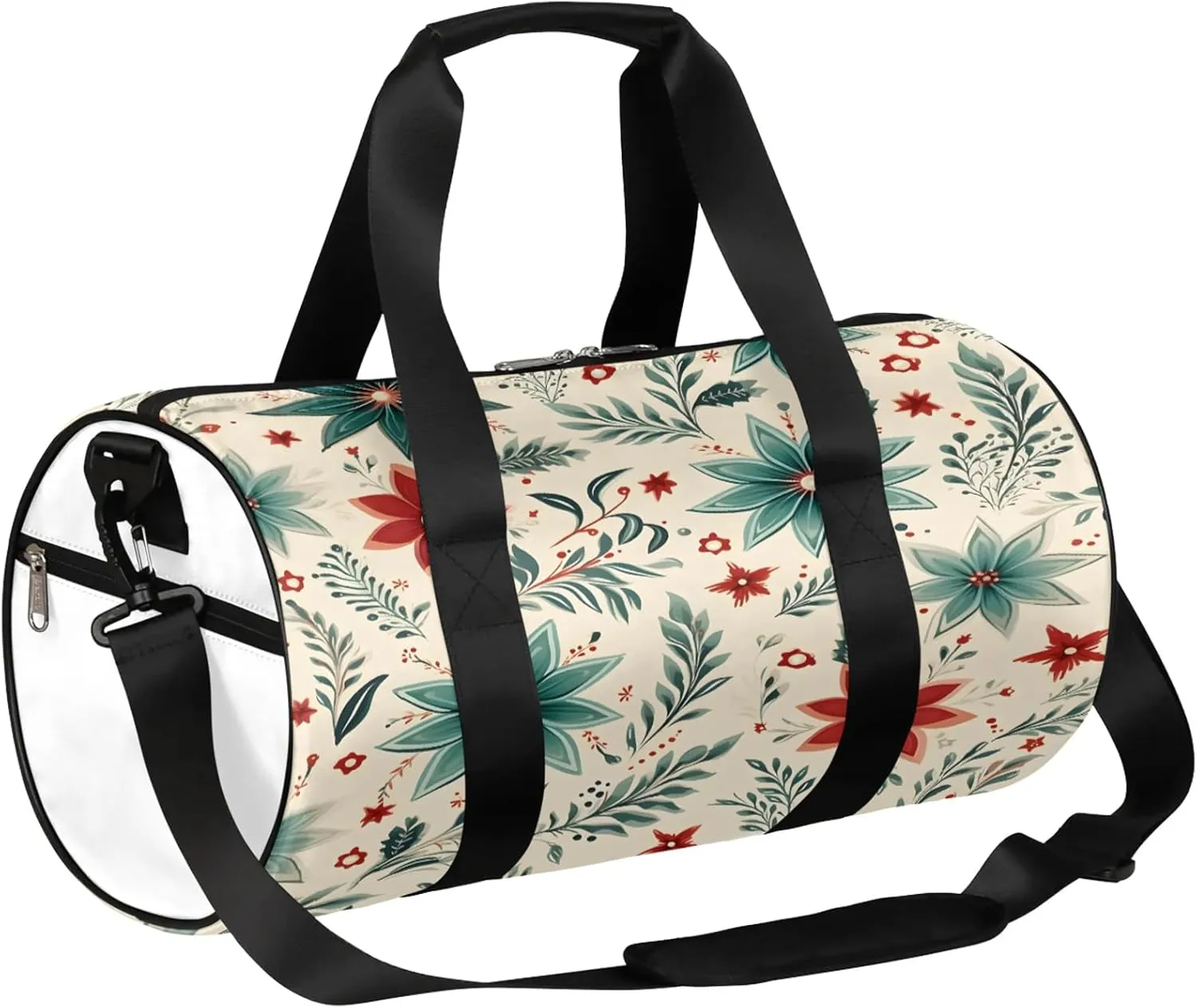 Christmas Poinsettia Red Flower Sports Gym Bag for Men Women Lightweight Travel Duffle Bag with Shoulder Strap Waterproof Carry On Weekender Overnight Bag for Travel Sports Gym
