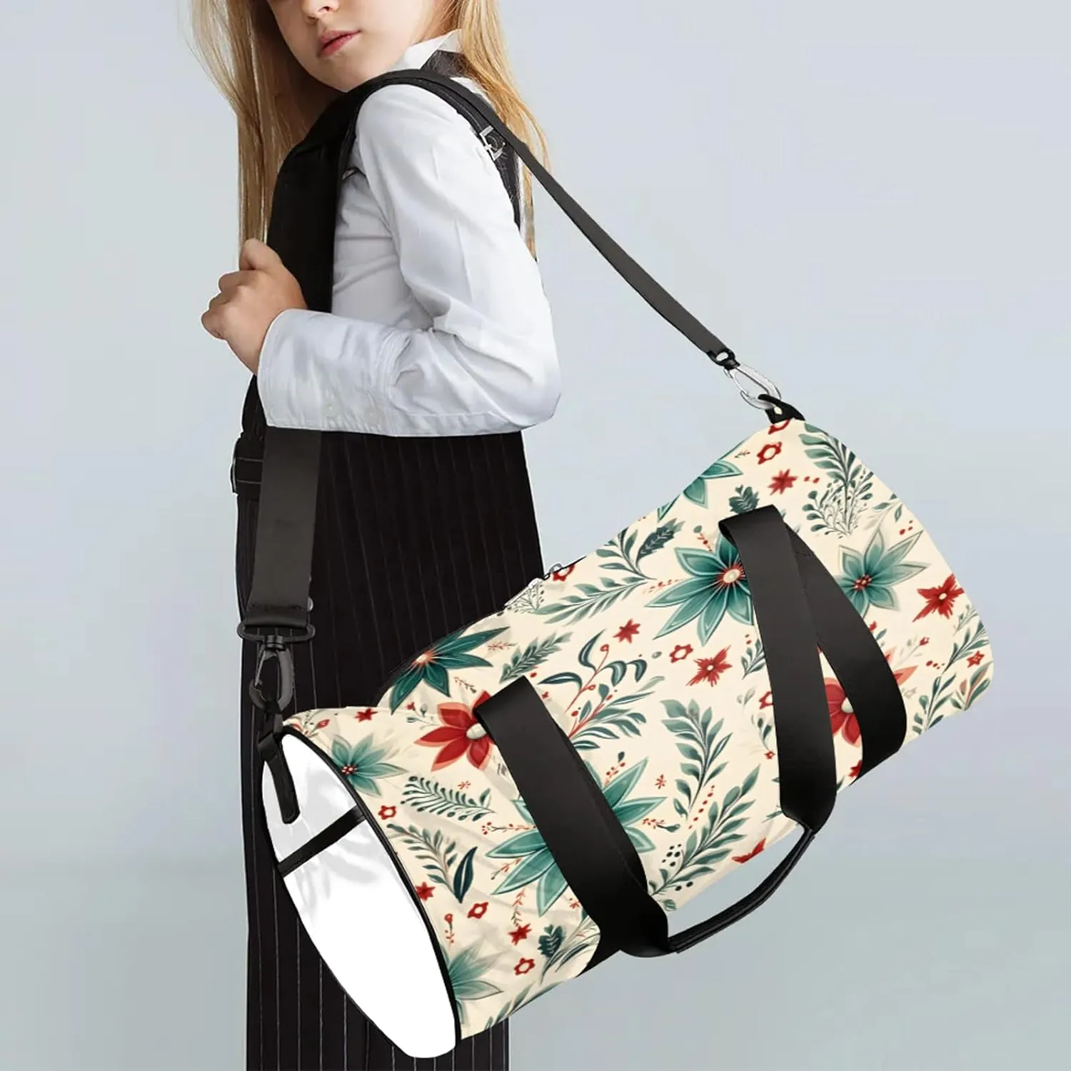 Christmas Poinsettia Red Flower Sports Gym Bag for Men Women Lightweight Travel Duffle Bag with Shoulder Strap Waterproof Carry On Weekender Overnight Bag for Travel Sports Gym
