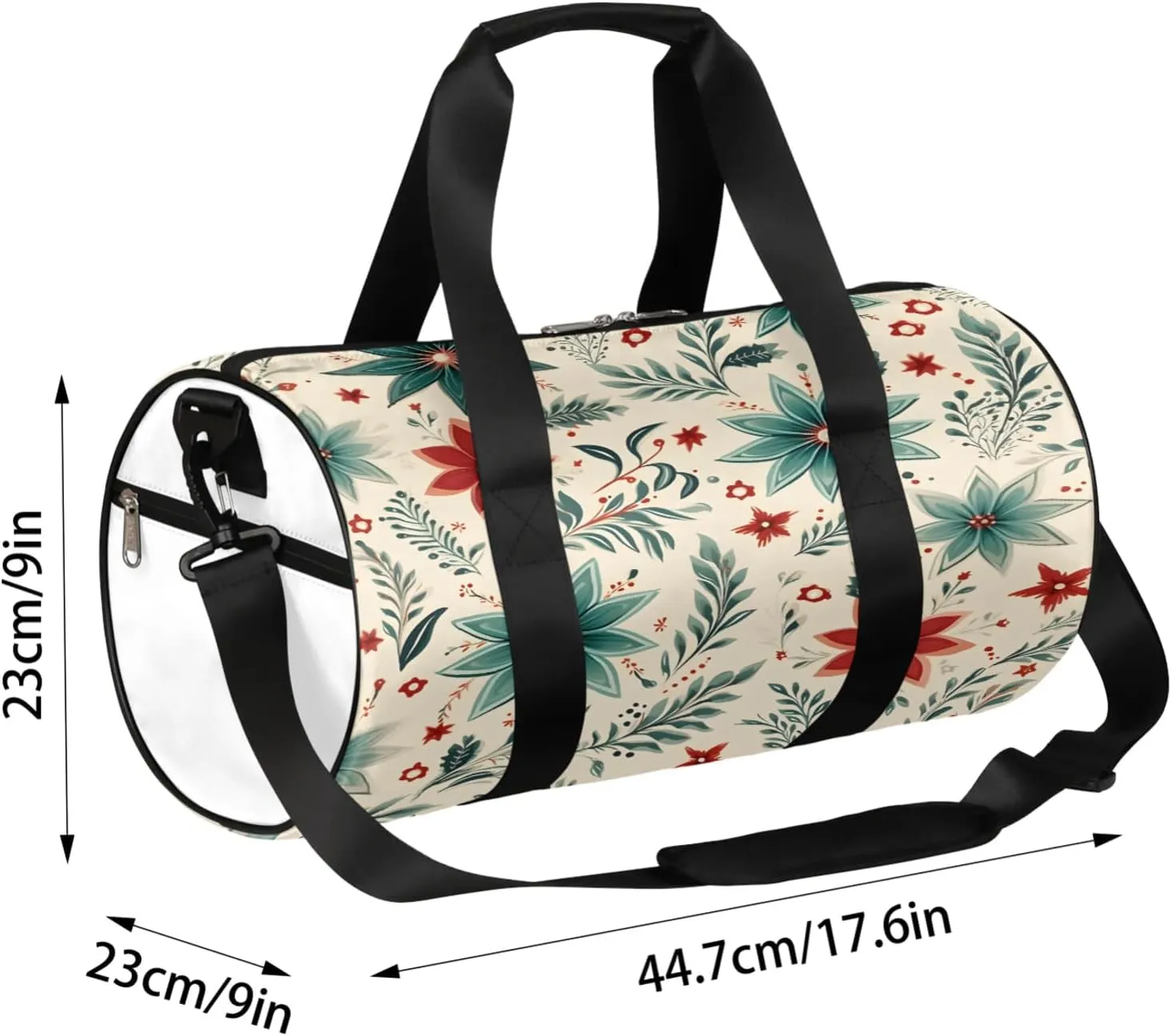 Christmas Poinsettia Red Flower Sports Gym Bag for Men Women Lightweight Travel Duffle Bag with Shoulder Strap Waterproof Carry On Weekender Overnight Bag for Travel Sports Gym