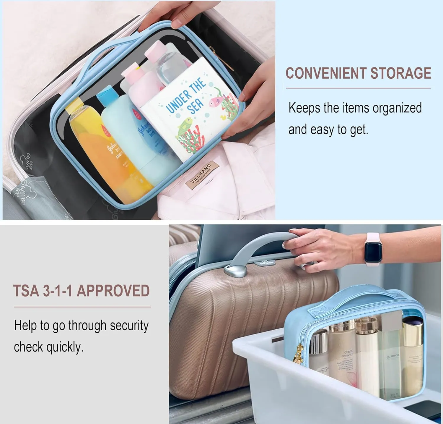 Clear Cosmetic Bags 3pack Makeup Toiletry Bag with Handle Travel Essentials for Men and Woemn Blue 3Pcs
