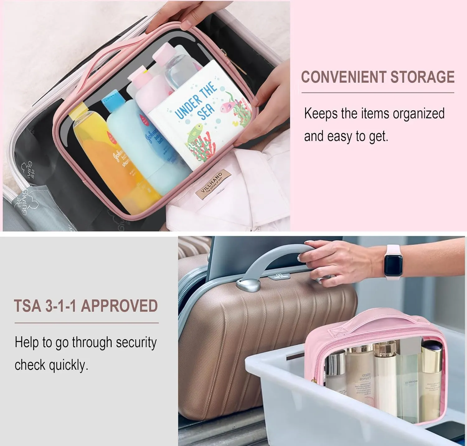 Clear Cosmetic Bags 3pack Makeup Toiletry Bag with Handle Travel Essentials for Men and Woemn Pink 3Pcs