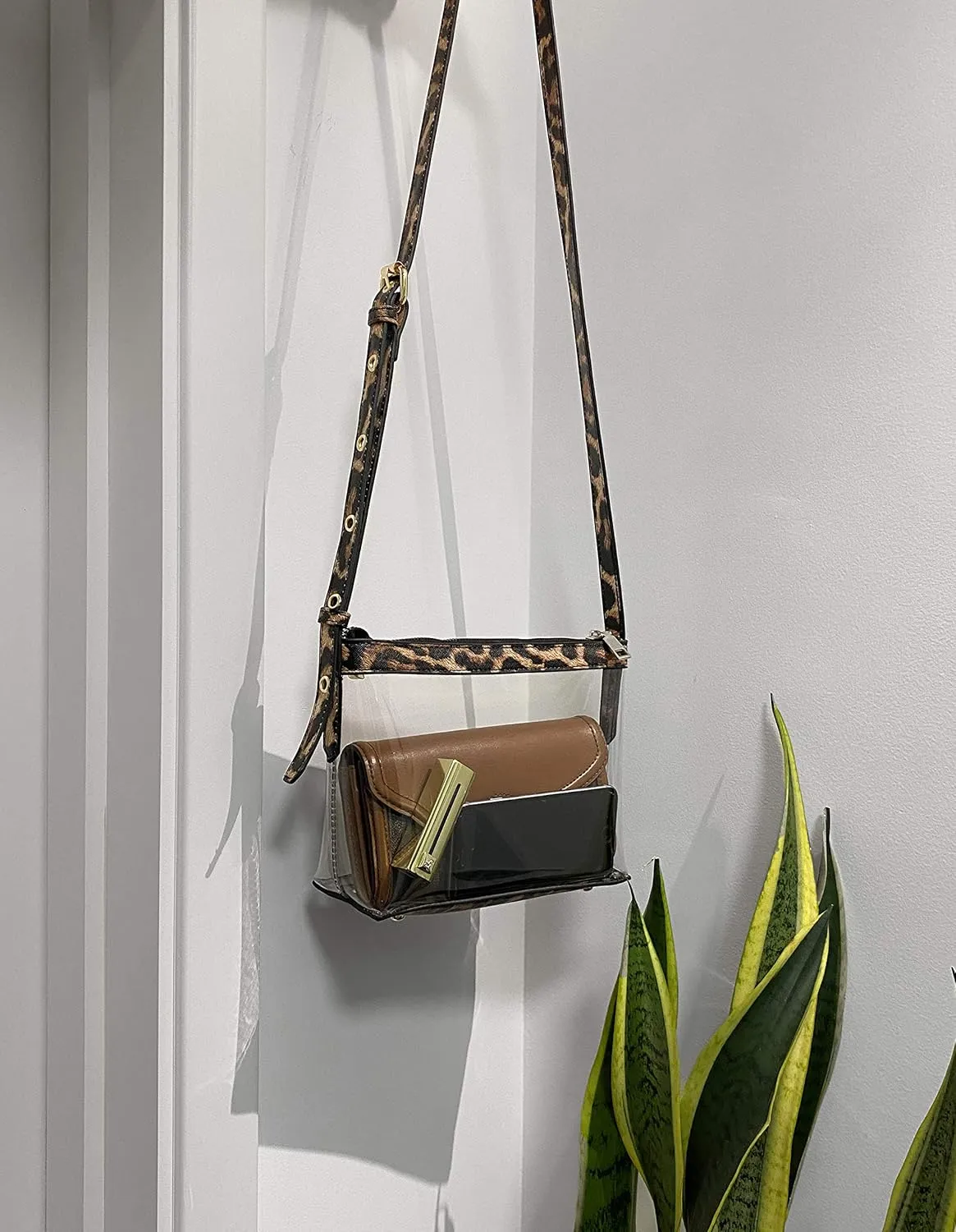 Clear Zipper Cross Body Bag with Vegan Leather Trim