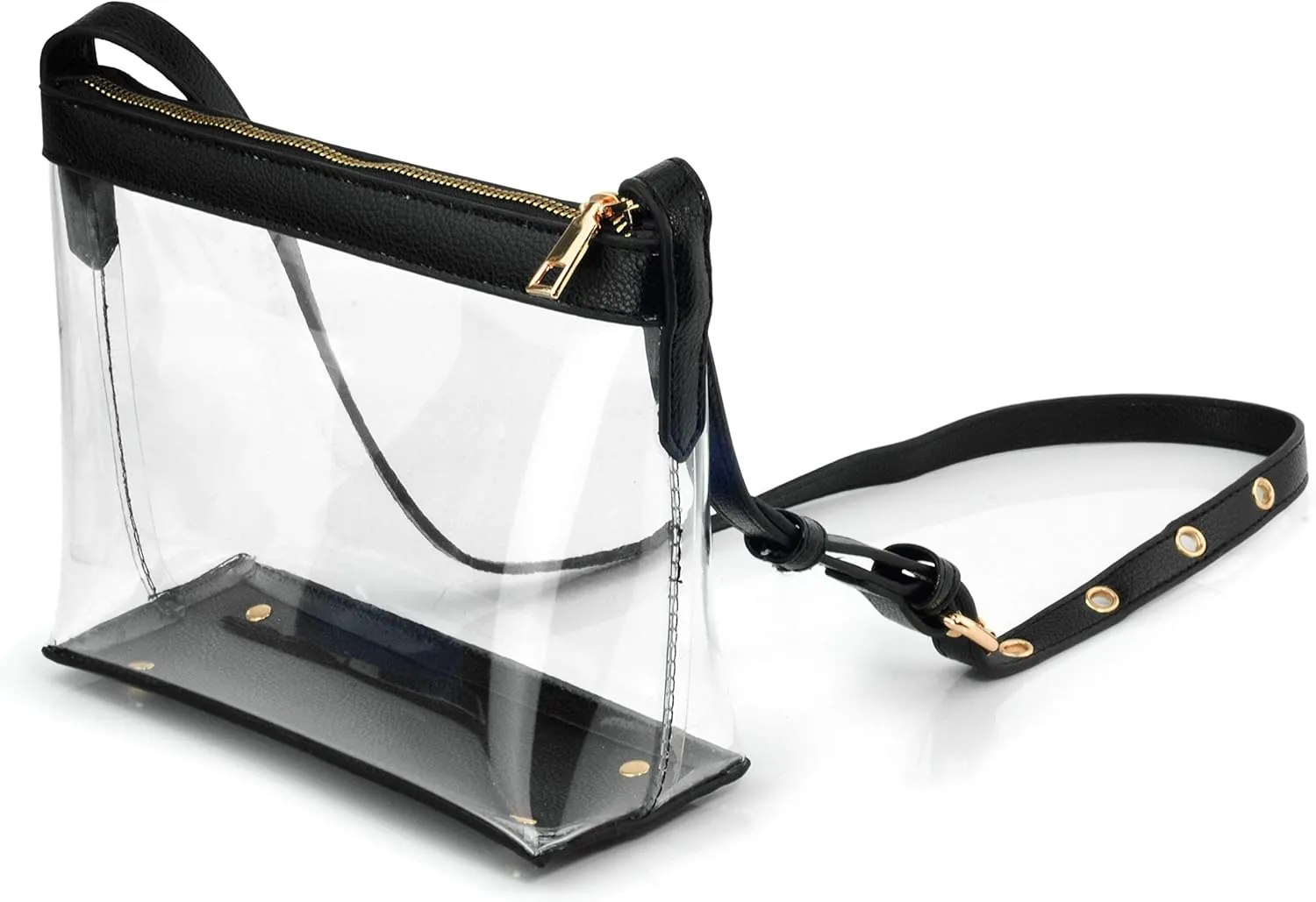 Clear Zipper Cross Body Bag with Vegan Leather Trim