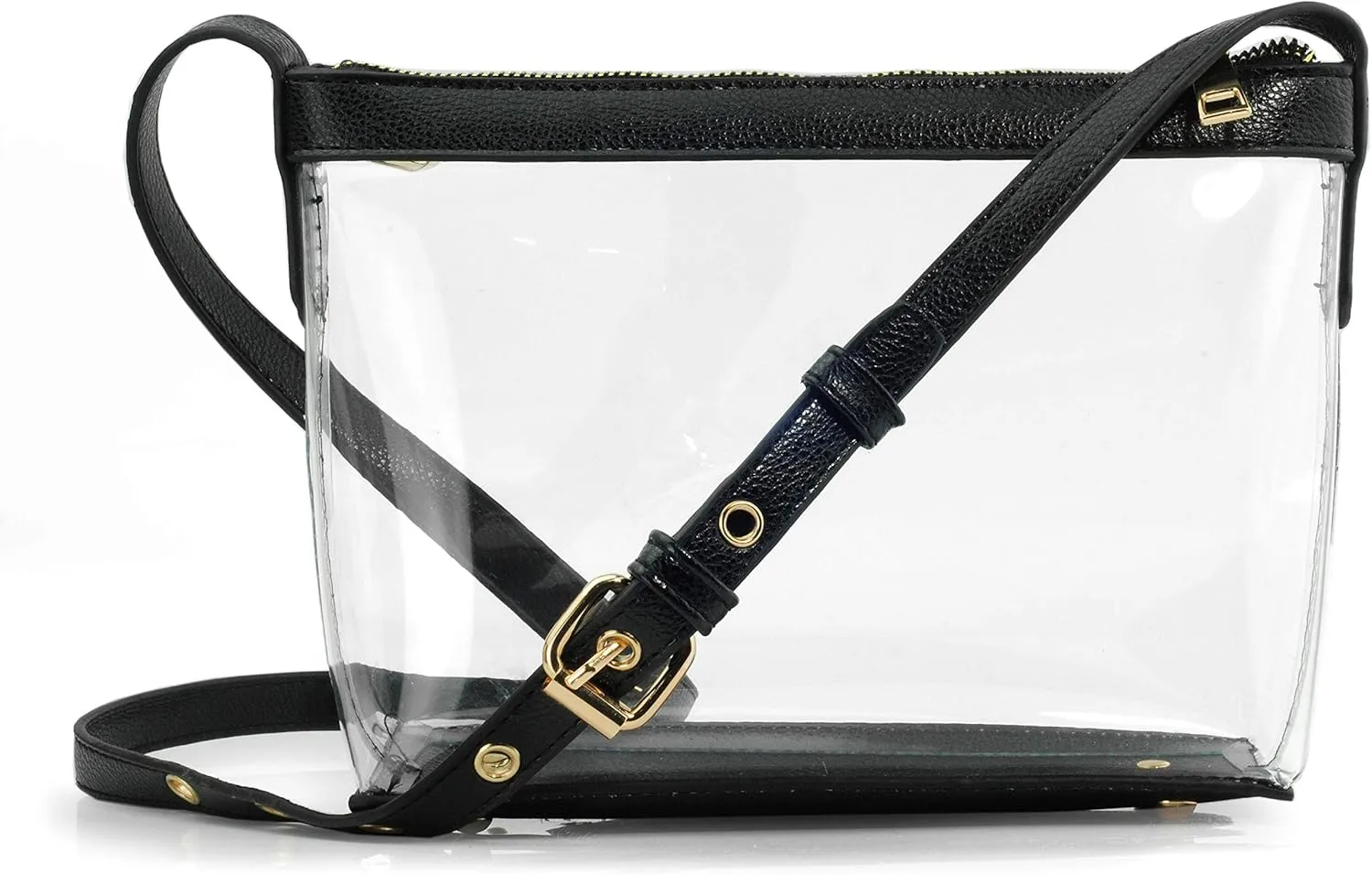 Clear Zipper Cross Body Bag with Vegan Leather Trim