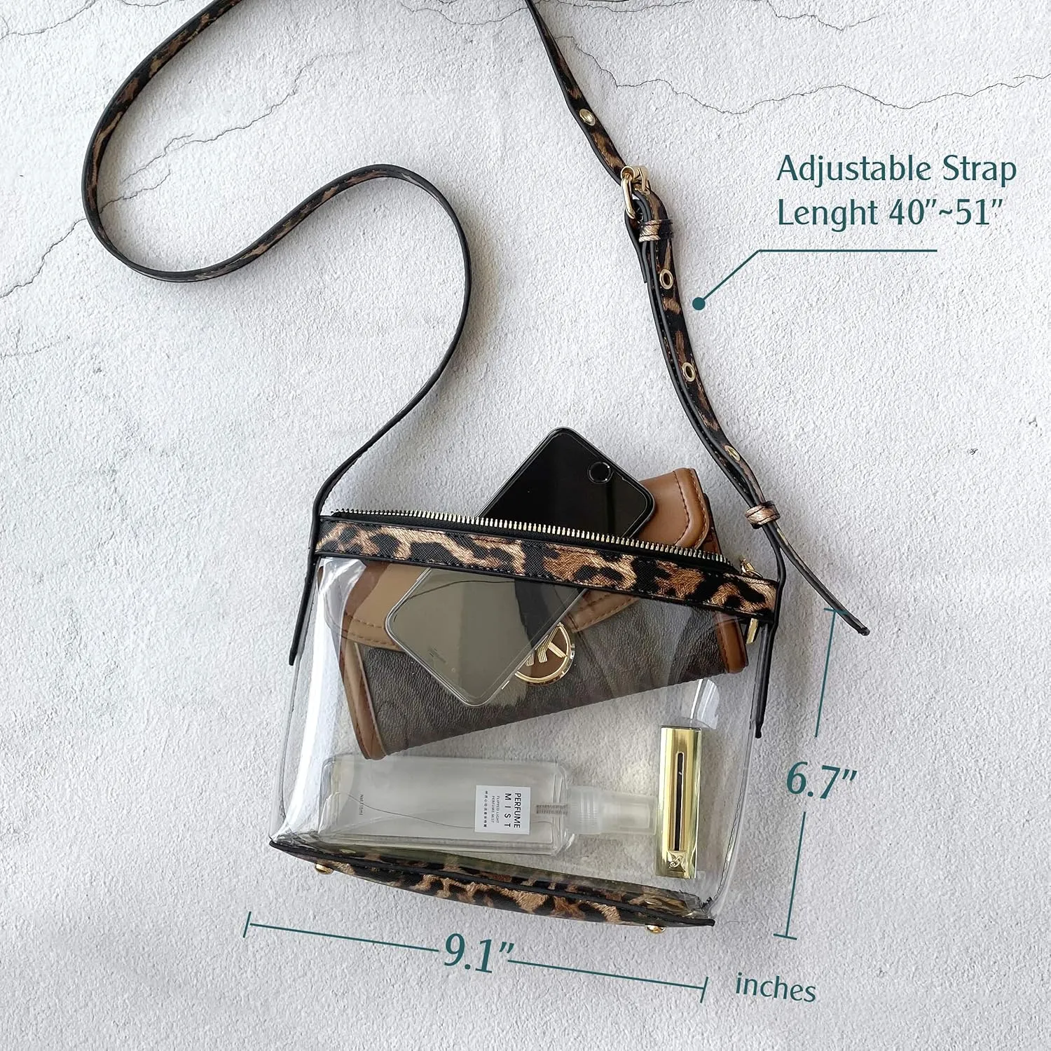 Clear Zipper Cross Body Bag with Vegan Leather Trim