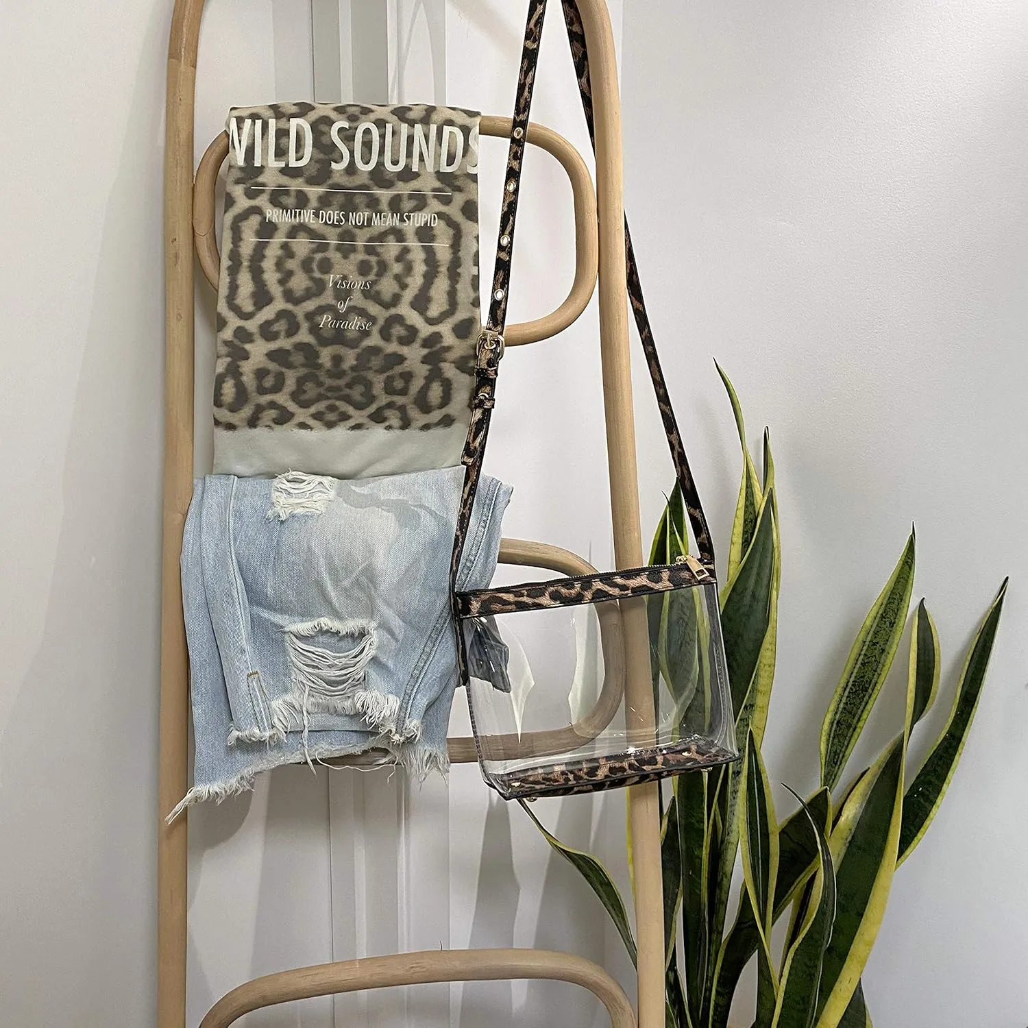 Clear Zipper Cross Body Bag with Vegan Leather Trim
