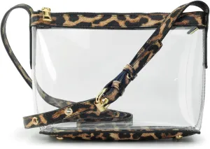 Clear Zipper Cross Body Bag with Vegan Leather Trim