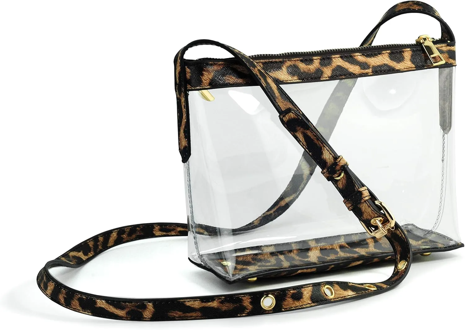 Clear Zipper Cross Body Bag with Vegan Leather Trim
