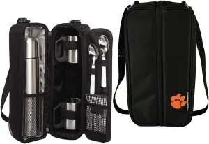 Clemson University Licensed Travel Coffee Tote for 2 Including Stainless Vacuum Flask, Cups and Teaspoons- Designed & Assembled in The USA