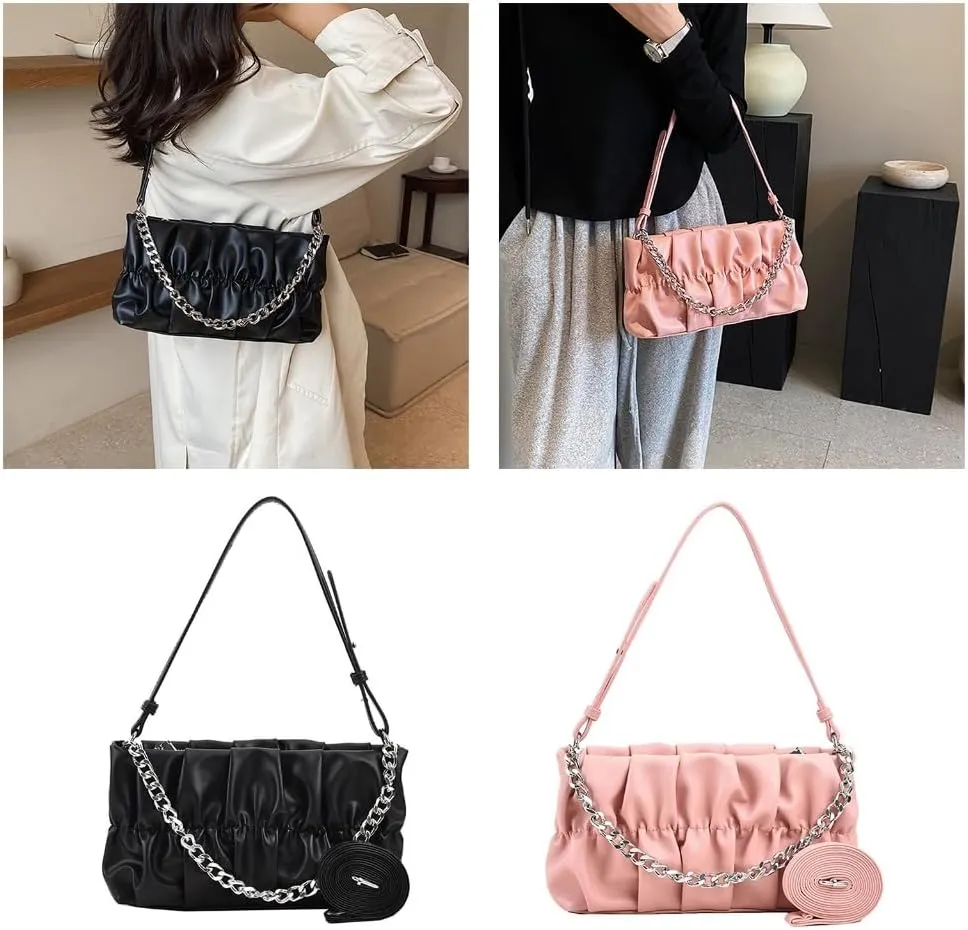 Cloud Like Shoulder Bag Pleated Underarm Bag Shoulder Bag Cloud Like Underarm for Women Work Travel Dating