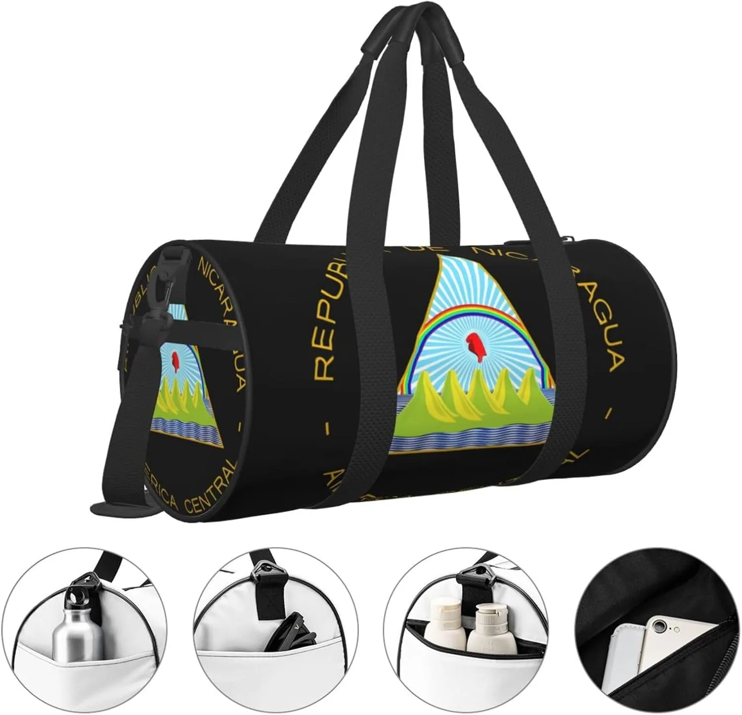 Coat of Arms of Nicaragua Round Travel Duffel Bag Large Capacity Gym Sports Bags for Hiking Vacation Trips