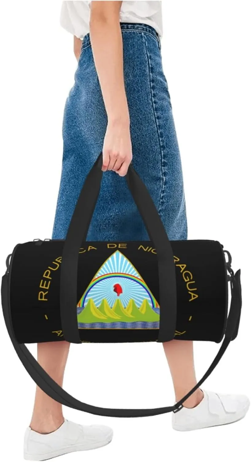 Coat of Arms of Nicaragua Round Travel Duffel Bag Large Capacity Gym Sports Bags for Hiking Vacation Trips