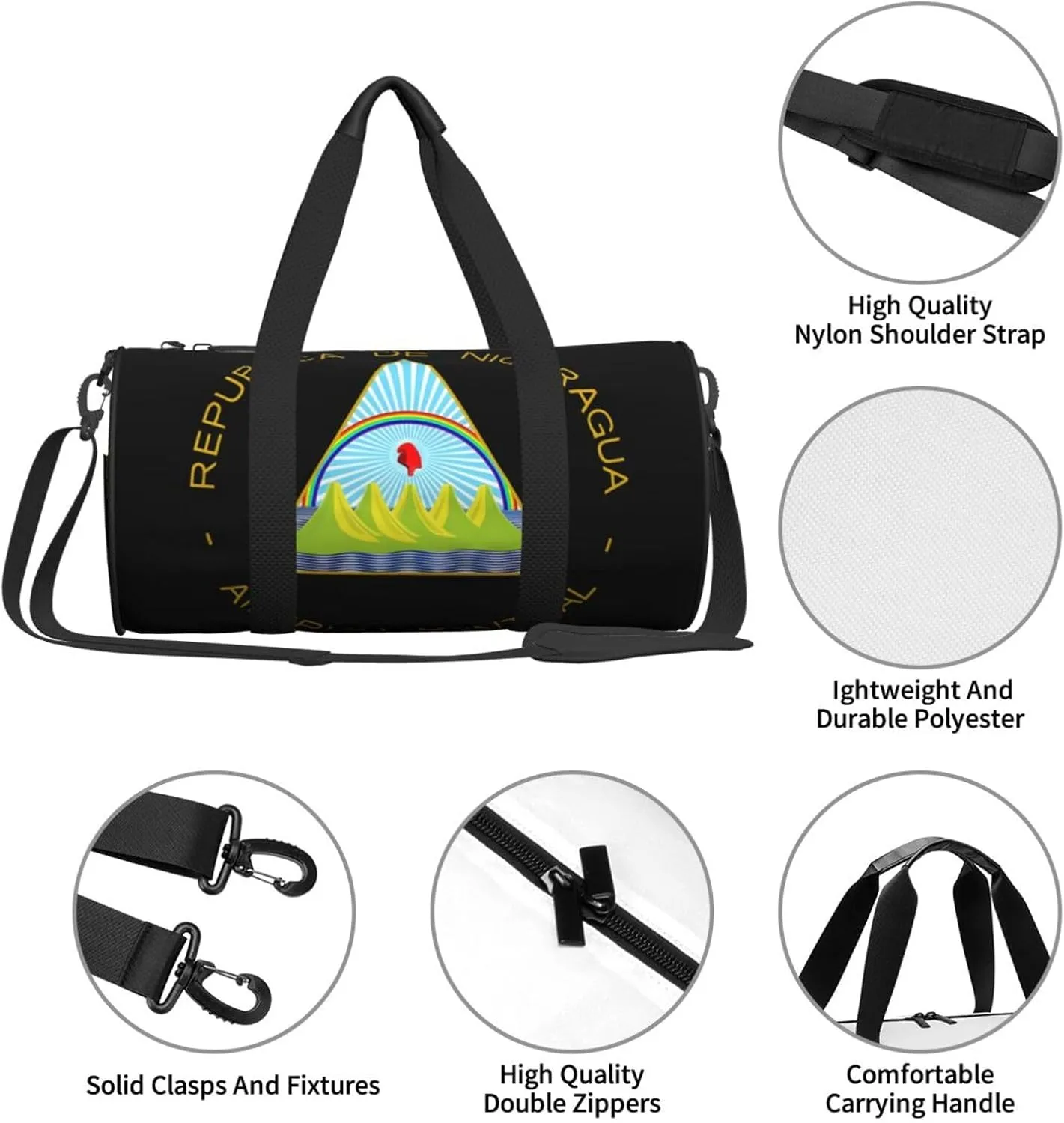 Coat of Arms of Nicaragua Round Travel Duffel Bag Large Capacity Gym Sports Bags for Hiking Vacation Trips