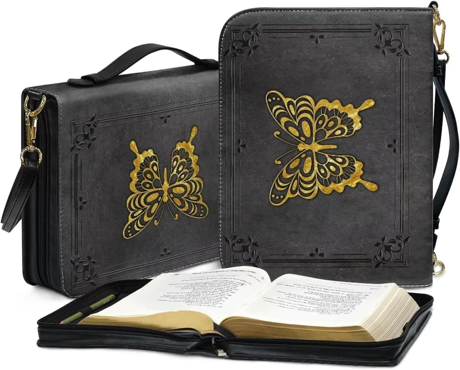 COEQINE Bible Cover Case for Women Large Size Leather Bible Case with Shoulder Strap,Gray Boho Bible Book Cover Bag Christian -Pray About Everything Worry About Nothing
