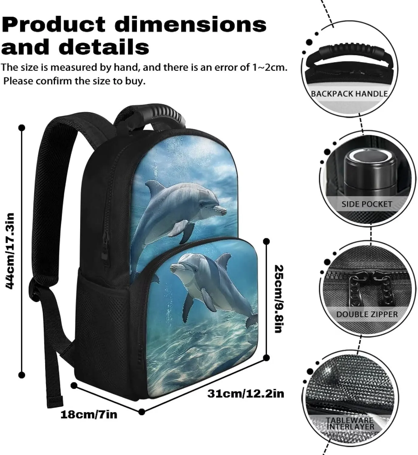 COEQINE Cute Dolphin Backpack for Women Ocean Animal Lunch Backpack Work Bag 17 In Large Capacity Insulated Bookbag Laptop Bag Cartoon Large Capacity Laptop Bag for Students
