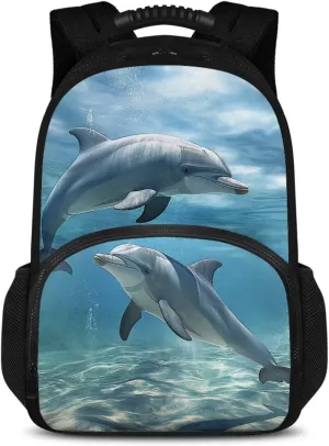 COEQINE Cute Dolphin Backpack for Women Ocean Animal Lunch Backpack Work Bag 17 In Large Capacity Insulated Bookbag Laptop Bag Cartoon Large Capacity Laptop Bag for Students