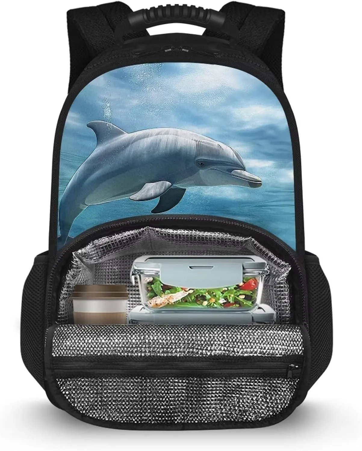COEQINE Cute Dolphin Backpack for Women Ocean Animal Lunch Backpack Work Bag 17 In Large Capacity Insulated Bookbag Laptop Bag Cartoon Large Capacity Laptop Bag for Students