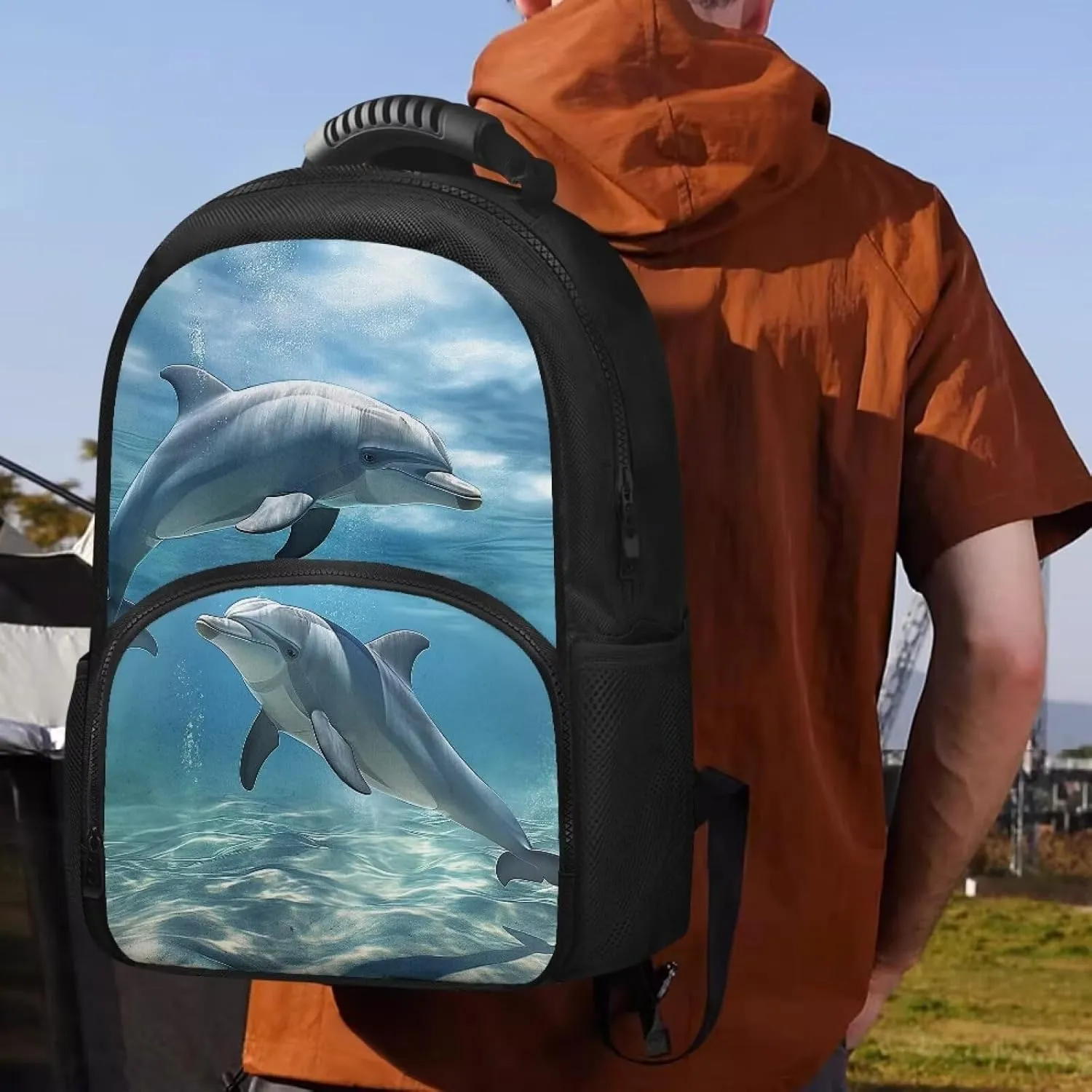 COEQINE Cute Dolphin Backpack for Women Ocean Animal Lunch Backpack Work Bag 17 In Large Capacity Insulated Bookbag Laptop Bag Cartoon Large Capacity Laptop Bag for Students