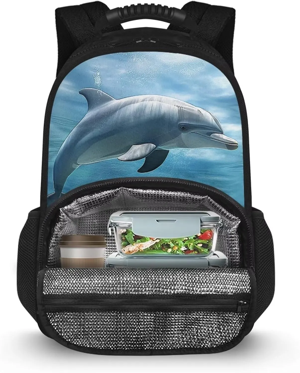 COEQINE Cute Dolphin Backpack for Women Ocean Animal Lunch Backpack Work Bag 17 Inch Large Capacity Insulated Bookbag Laptop Bag Cartoon Large Capacity Laptop Bag for Students