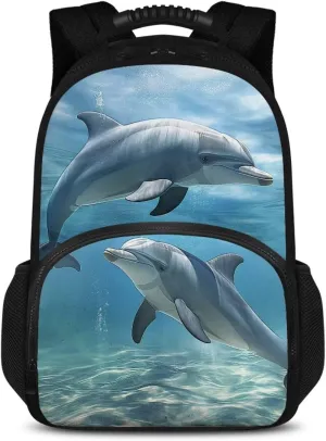 COEQINE Cute Dolphin Backpack for Women Ocean Animal Lunch Backpack Work Bag 17 Inch Large Capacity Insulated Bookbag Laptop Bag Cartoon Large Capacity Laptop Bag for Students