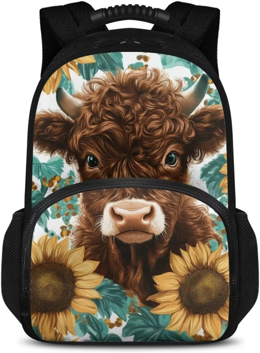 COEQINE Highland Cow Backpack for Women with Lunch Box Compartment Insulated Lunch Box for Women Work Sunflower Handbag with handles