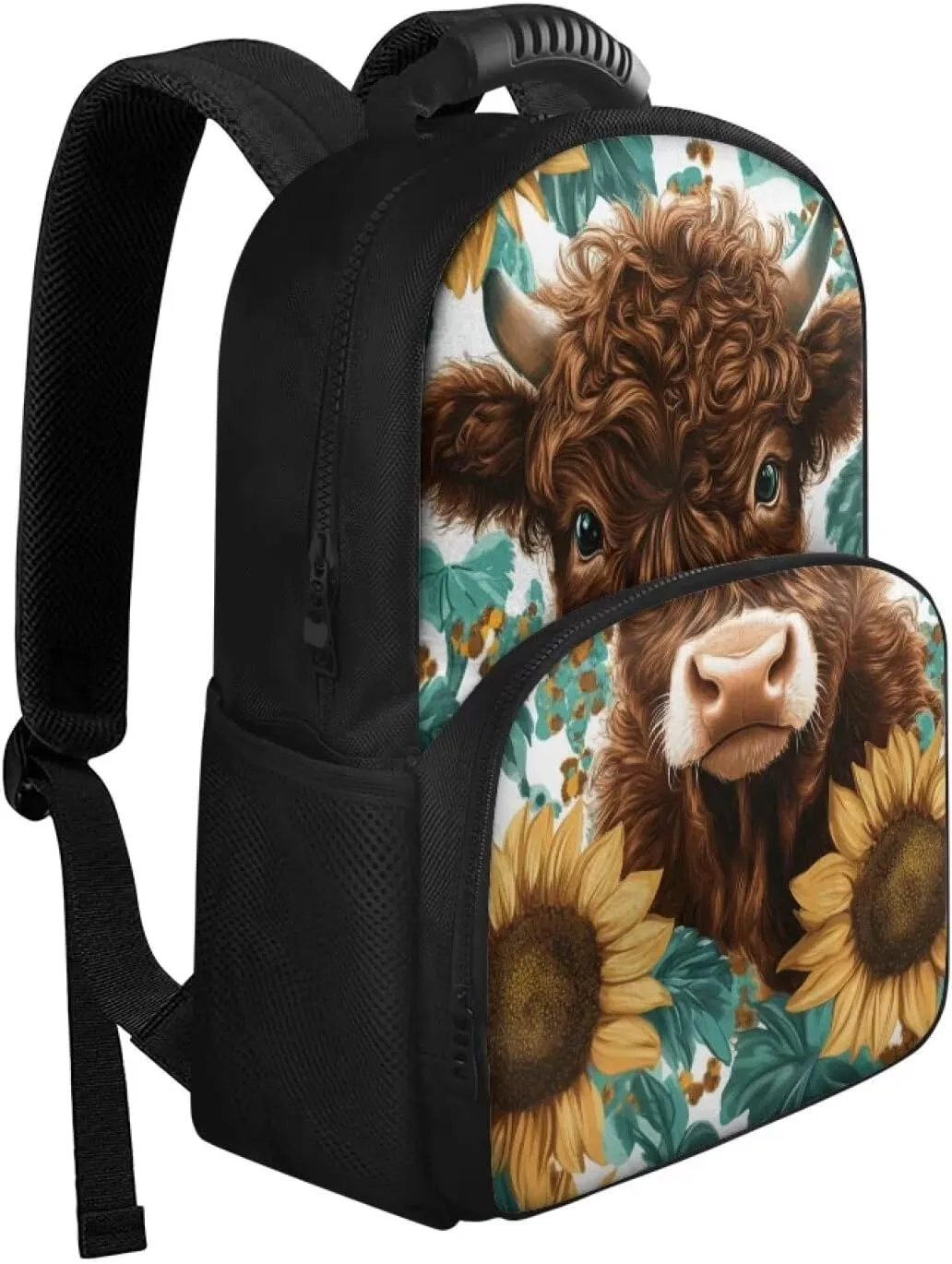 COEQINE Highland Cow Backpack for Women with Lunch Box Compartment Insulated Lunch Box for Women Work Sunflower Handbag with handles