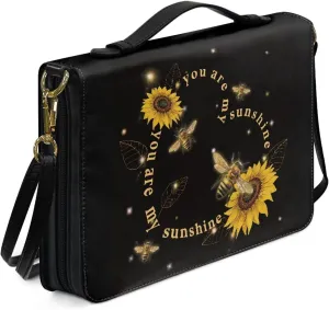 COEQINE Large Bible Covers for Women Sunflower Bible Case Bag with Shoulder Strap,Black Dustproof Waterproof Bible Book Cover Portable Handles for Travel,Your are My Sunshine Pattern