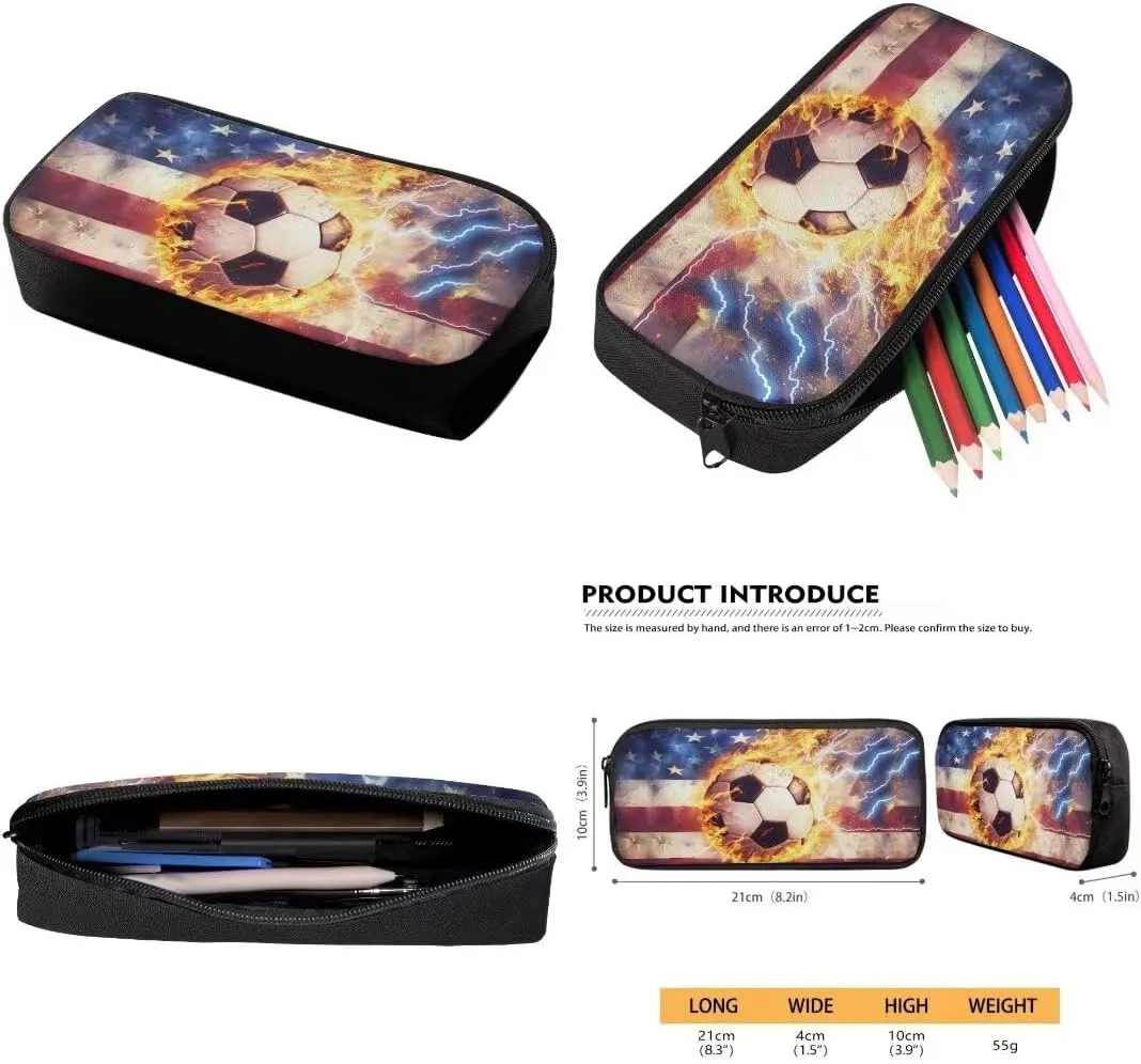Coldinair American Flag Backpack for Boy Teens,Kids Football Fire Backpack with Lunch Box Fire Water Bookbags with Pencil Case for Elementary Middle School,Large Capacity